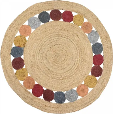 Image de Tapis rond en jute, fait main, avec motif géométrique RONDA