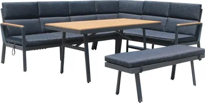 Produktbild von Gardissimo Dining-Ecklounge "Nabari" inkl. Ecksofa, Bank, Tisch und Kissen anthrazit / braun ohne Sessel rechts