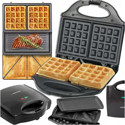 Image de Grille-sandwich 3 en 1 : grille-sandwich, gaufrier, contact grill. Plaques amovibles. Grille-sandwich avec plaque de cuisson antiadhésive. 700 W. Noir
