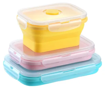 Image de Lot de 3 bols de camping pliables en silicone avec couvercle
