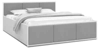 Produktbild von FurnitureByJDM Bett 140 x 200 cm mit Stauraum & Gepolsterte Einsätze Weiß / Graue