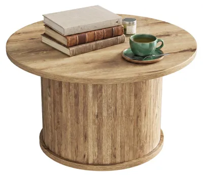 Produktbild von VASAGLE MIRIANA Kollektion - Couchtisch rund, Wohnzimmertisch, Kaffeetisch, Tambour-Design, Mid-Century-Modern-Stil, einfache Montage, für Homeoffice