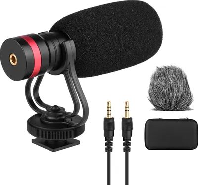 Produktbild von Kardioidní kondenzátorový mikrofon s nárazovým držákem 3,5 mm TRS a TRRS audio výstupní kabel Houbová clona Chlupatá clona pro chytré telefony Fotoaparáty Videokamery Zvukové rekordéry PC