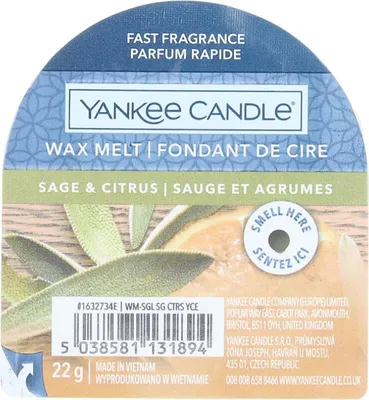 Zdjęcie produktu dla Yankee Candle SAGE & CITRUS - wosk zapachowy 22 g