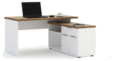 Produktbild von Dmore Schreibtisch Belpasso 140x120x75h cm Hochglanz Weiß, eine Schublade, 2 Fächer
