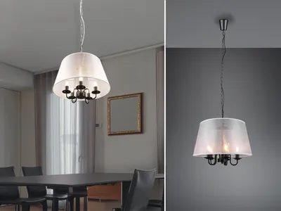 Produktbild von Pendelleuchte Reality Cima Hängelampe 5-flammig E14-Fassung Kronleuchter Textilschirm Weiß höhenverstellbar schwarz
