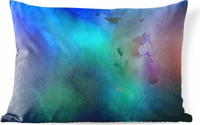 Produktbild von MuchoWow® Outdoor Kissen - Aquarell - Blau - Grün - Rot - 50x30 cm - Wetterfest - Lounge Kissen - Sofa kissen - Wohnzimmer Dekoration
