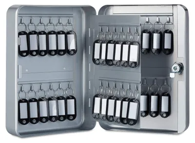 Produktbild von Schlüsselsafe aus Metall, abschließbar, 48 Haken, Schlüsselschrank inkl. Schlüsselring, 25 x 18 x 7,5 cm, grau