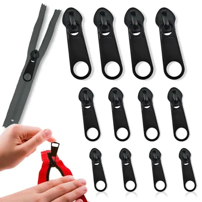 Reißverschluss-Reparaturset, 12 Stück, #3/5/8, schwarz, Metall