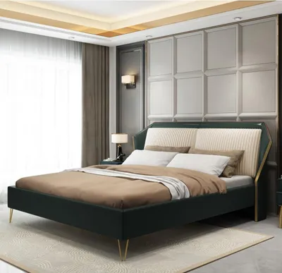 Produktbild von Luxus Textil Bett Doppel Design Schlafzimmer Klassische Betten Neu Grün Metall