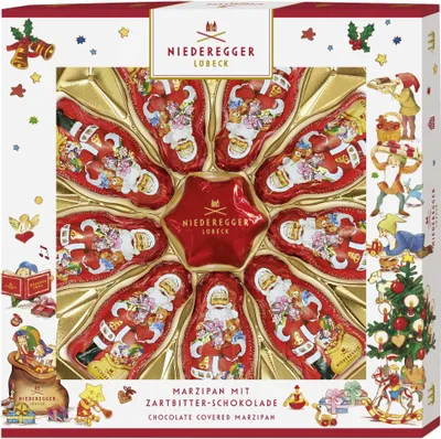 Zdjęcie produktu dla Niederegger Father Christmases i gwiazdka z nadzieniem marcepanowym 125g