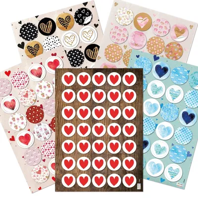 Produktbild von Herzaufkleber SET - 131 runde Sticker mit Herzen - bunte Aufkleber