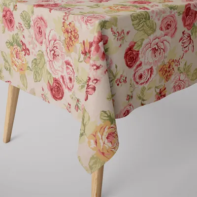 Produktbild von SCHÖNER LEBEN. Tischdecke Blumen Rosen beige grün rot Größe 110x110cm