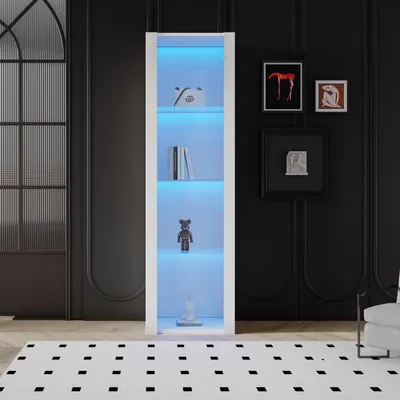 Produktbild von Weiße Hochglanz-Vitrine mit LED-Beleuchtung 55x38x166 cm