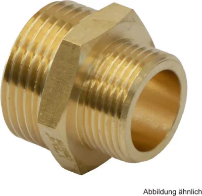 Produktbild von Rotguss Doppelnippel mit Gewinde, reduziert, breite Ausführung, 1/2" x 3/4"