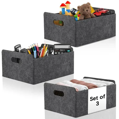 Produktbild von Aufbewahrungsboxen-Set – 3 Stück, faltbare Stoffaufbewahrungsboxen, grau