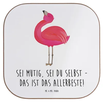 Produktbild von Mr. & Mrs. Panda Untersetzer für Gläser Mutig zu sich selbst stehen - Weiß - Geschenk, Inspirierende Zitate, Selbstvertrauen, Flaschenuntersetzer, Teeuntersetzer, du sein