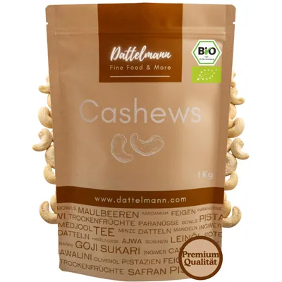 Produktbild von DATTELMANN® - Bio Cashewkerne 1KG - Ganze Cashew Nüsse - Roh & Unbehandelt - Ungesalzen