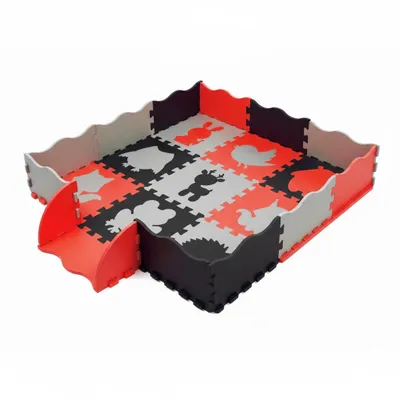 Produktbild von Kinder Puzzlematte 114 x 114 x 1 cm rutschfest Schaumstoffmatte mit Tiermotiven 25 Teile Rot