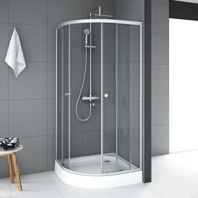 Produktbild von Duschkabinen 90x90 MARWELL Set Crystal Round 90 x 90 x 200 cm - komplett set inklusive Duschwanne - Runddusche mit Fronteinstieg
