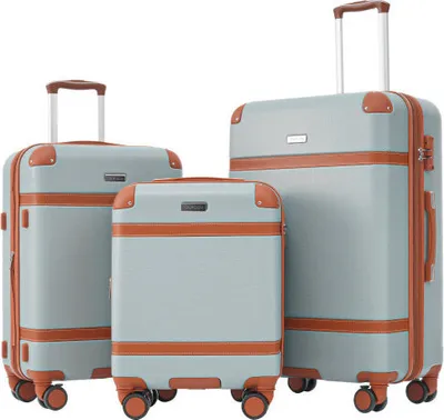Immagine prodotto di Set di valigie AIORBER, valigia rigida, trolley, resistente alla pressione e all'abrasione, materiale ABS, chiusura doganale TSA, per viaggi d'affari, viaggi, verde chiaro