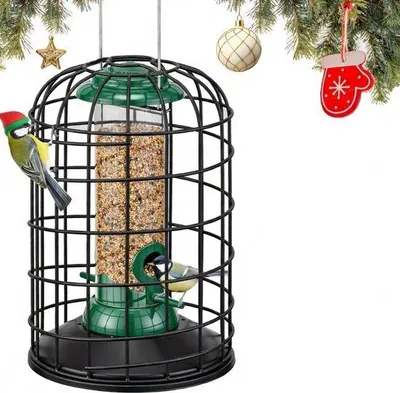 Produktbild von Famanu Vogel-Futterspender - Futterstation mit Schutzgitter - für kleine Vögel - robustes Metall