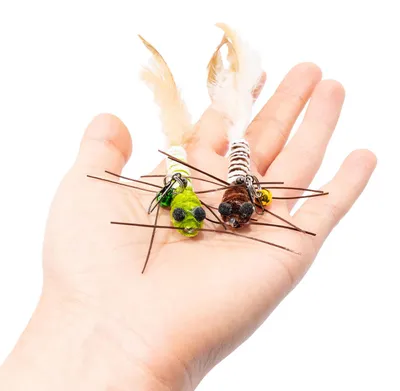 Produktbild von Spielanhänger für Katzenangel · 2 Stk. · Katzenangel-Aufsätze · Würmchen mit Feder · je ca. 14 x 8 x 3 cm