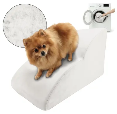 Produktbild von Muralo Treppe für Hund und Katze RAMPE HUNDETREPPE Treppe für Haustiere 2 Stufen Creme Royal Stoff