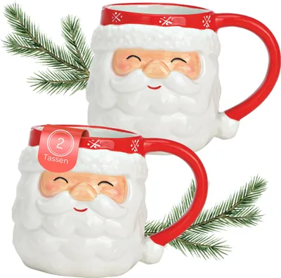 Produktbild von Weihnachtsmann Weihnachts-Tassen 2er Set bunt 10 cm, 400 ml