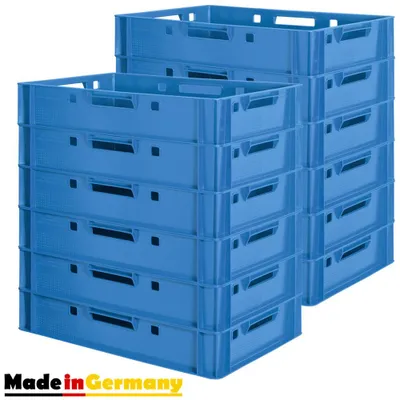 2 Türme aus je 6x Euro-Plastikkiste E1, blau, mit Griff auf jeder Seite, made in EU