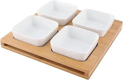 Zdjęcie produktu dla Uniwersalna miska serwująca Famanu – zestaw drewniany i ceramiczny