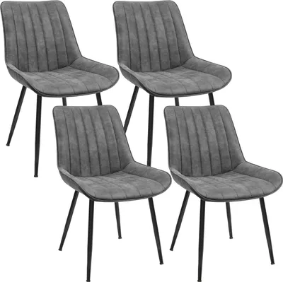 Four gray chairs with black legs arranged in a grid.