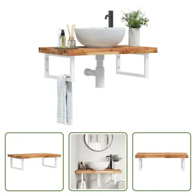 Immagine prodotto di The Living Store Mensola per lavabo a parete in acciaio e legno di acacia