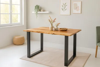 Produktbild von Esstisch Baumkante 160 x 85 cm massiv Akazie natur U-Gestell schwarz QUINTUS