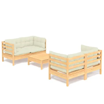 Produktbild von 5-tlg. Garten-Lounge-Set mit Creme Kissen Kiefernholz