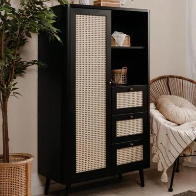 Immagine prodotto di Credenza 3 cassetti e anta effetto rafia KUTA53 colore nero