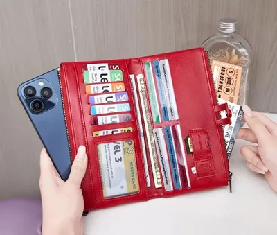 Produktbild von Damen Geldbörse Groß Rot RFID Schutz Viele Kartenfächer Münzfach Reißverschluss Leder Optik Portemonnaie Brieftasche Frauen Lang Geschenk