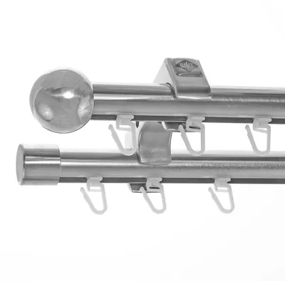 Produktbild von Innenlauf Edelstahl Look Gardinenschiene Gardinenstange 20mm Deckenträger 2-läufig Kugel D60 E33E30 II