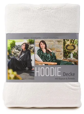 Produktbild von Gözze Hoodie-Decke mit Kapuze, Strickbündchen am Ärmel und seitlichen Schlupftaschen, 73x120 cm, wollweiß