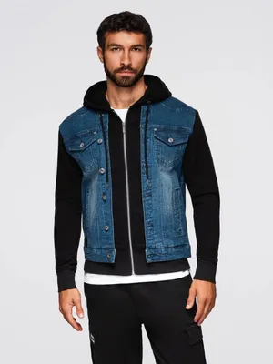 Produktbild von Ombre Jeansjacke mit Strickärmeln und Kapuze jeans/schwarz M