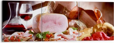 Produktbild von Bild auf Leinwand - Leinwandbild - Essen Essen Wurst Kräuter - 150x50cm - Wand Bild - Wanddeko - Leinwanddruck - Bilder - Kunstdruck - Wanddekoration - Leinwand bilder - Wandkunst - CA150x50-2568