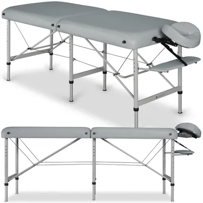 Produktbild von HABYS Medmal, 2 Zonen Aluminium Massageliege | Massageliege Klappbar, Massagetisch, Massagebank | Vollausstattung | 180x70 Grau