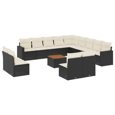 Produktbild von vidaXL 14-tlg. Garten-Sofagarnitur mit Kissen Schwarz Poly Rattan