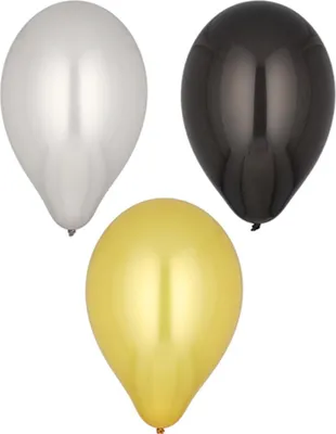 Produktbild von 6 Luftballons Ø 25 cm schwarz/gold/silber