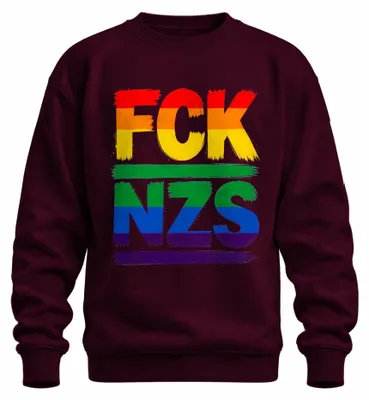 Immagine prodotto di Felpa con cappuccio, modello "Regenbogen Pride" contro il fascismo, con scritta sarcastica, colore bordeaux, taglia S
