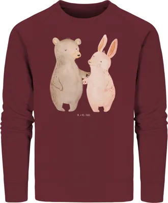 Produktbild von Mr. & Mrs. Panda Bio Baumwoll Pullover Bär und Hase Umarmen Größe XXL - Burgundy - Geschenk, für Immer, BFF, Freunde, Sweatshirt, Sweater, Freundin, Best Friends, Pulli