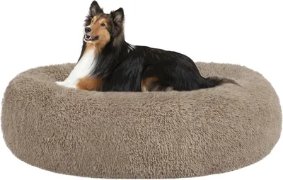 Productafbeelding van Hondenbed 80 cm, rond, donutvorm, wasbaar, voor huisdier, camelbruin