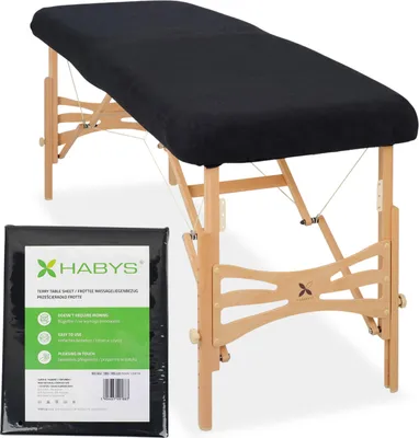 Produktbild von Einteiliges Habys Frottee-Spannlaken für klappbare Massageliegen Massagetische | 60-65/180-185 cm | mit Gummizug | Physio Kosmetik | Schwarz