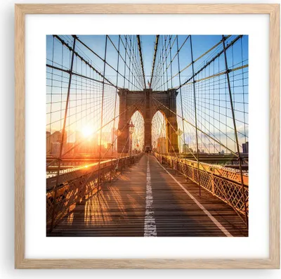 Produktbild von Gerahmtes Poster - Rahmen in heller Eiche - New York Brücke - 40x40 cm - Wand Bild - Wanddeko - Wandbilder - Kunstposter - Wandposter - Bilderrahmen - Bilder - Kunstdruck - Wandbild - P2NAC40x40-3707