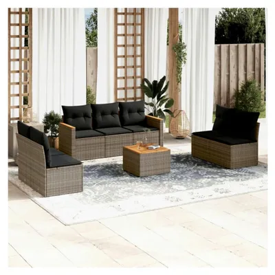 Produktbild von 8-teiliges Garten-Sofagarnitur mit Kissen Grau Poly Rattan, Lounge Gartenmöbel Set, Balkonmöbel, Gartenlounge, Gartensofa